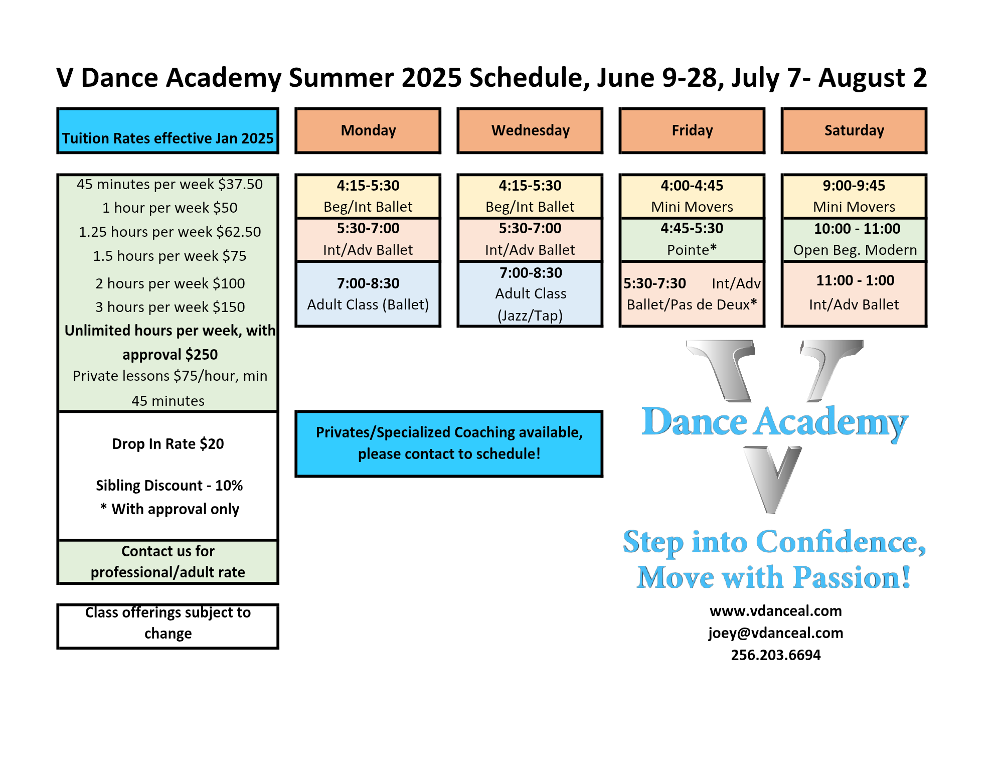 Summer 2025 schedule